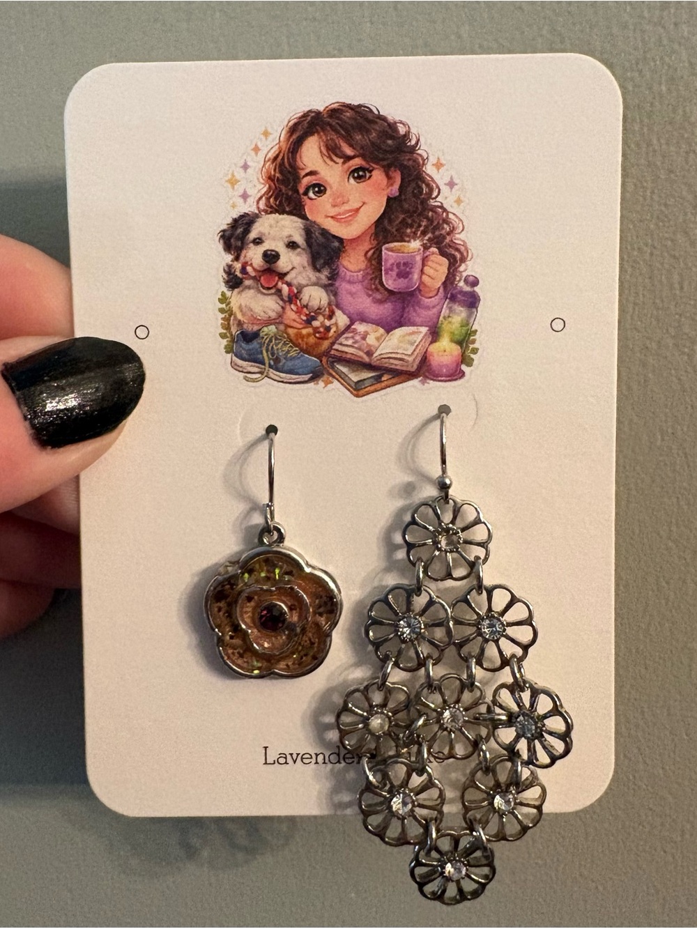 Found Family Set | Floral Earrings | Silver Tone Rhinestone & Iridescent Flower